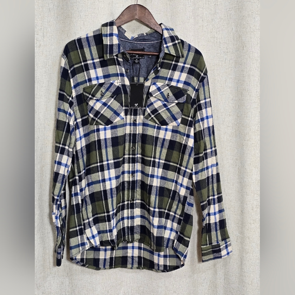 PX Premium Xpression Tag - Styled Plaid Shirt (Olive, Navy, Cream)